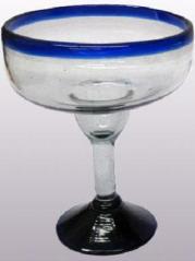 Cobalt Blue Rim 14 oz Large Margarita Glasses (set of 6)